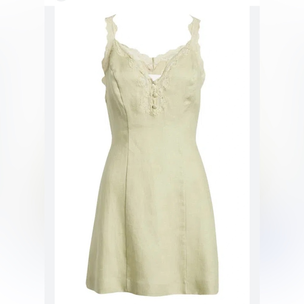 REFORMATION Kaya Lace Sleeveless Linen
Minidress In Dried Herbs